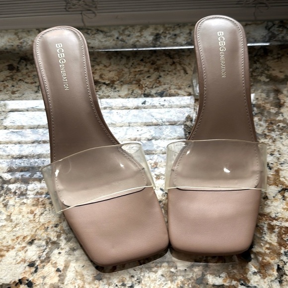 BCBGENERATION Clear Comfort Luckee Square Toe Block Heel Slip On Heeled Sandal - Picture 2 of 6